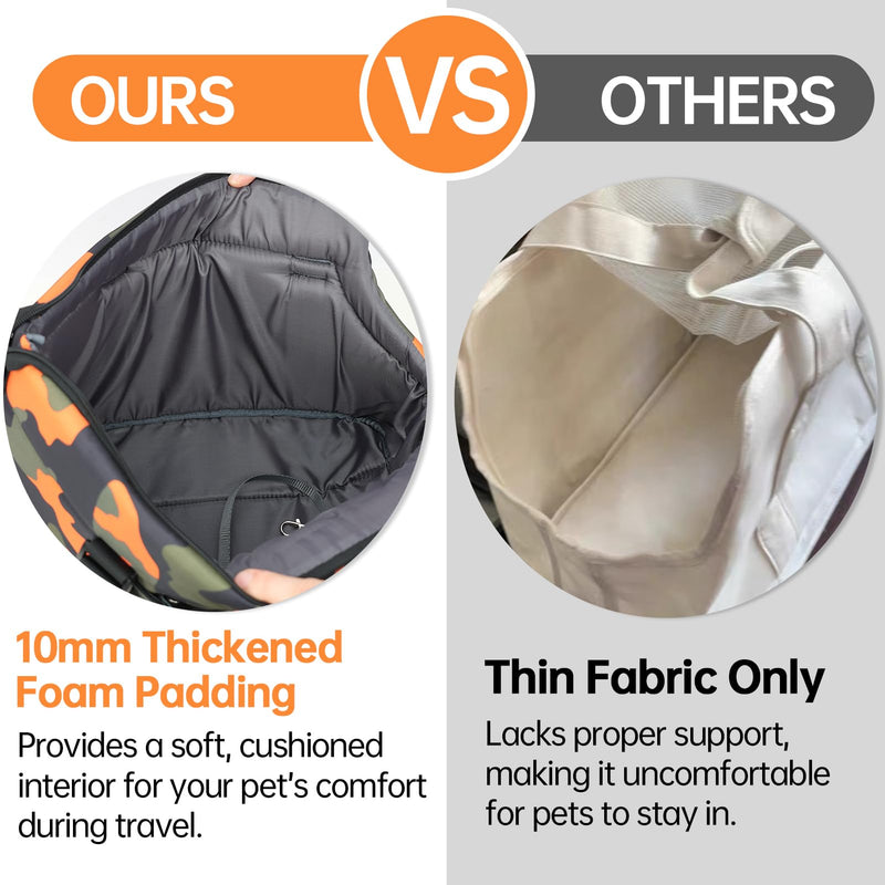 Premium 10mm Padded Dog Purse Carrier for Small Dogs, Pet Tote Bag Shoulder Carrying for Dog/Cat Below 4kg/9lbs -Camouflage Green Camouflage Orange