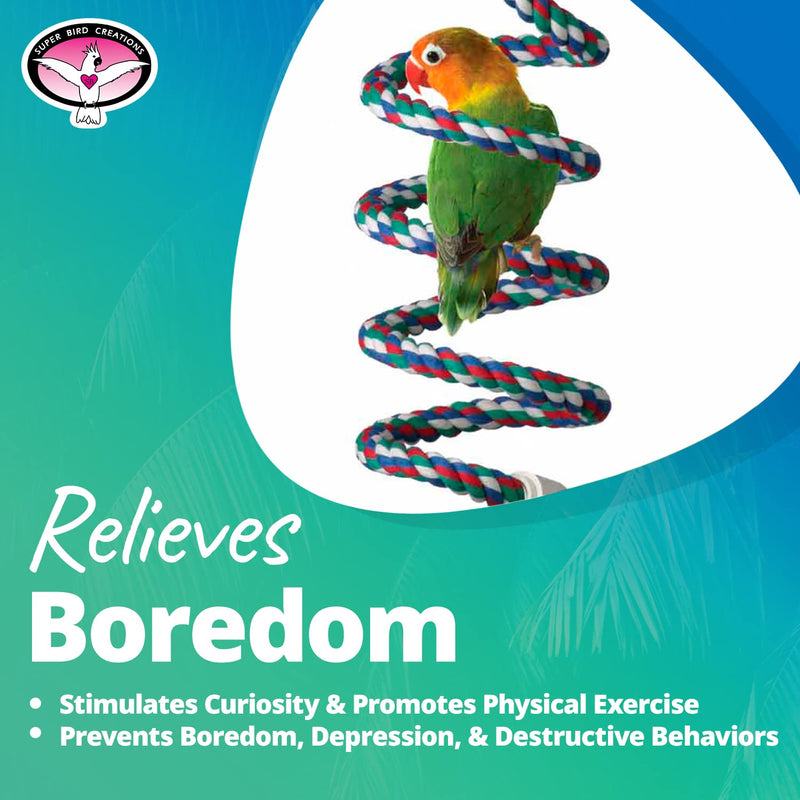 Super Bird Creations SB323 Small Bungee Bird Toy - Rope Perch for Canary, Parakeets, Cockatiels, Finch, Lovebirds - Colorful Hanging Perch - Enriching Bungee Toy for Small Birds & in Bird Cages ½" x 52" Bungee - PawsPlanet Australia