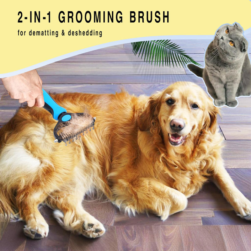 Dog Brush for Shedding 2-in-1 with Grooming Glove - Undercoat Rake & Shedding Tool for Long/Short Hair Dogs, Flea Comb & Hair Removal Brush for Gentle Massage (M) M - PawsPlanet Australia