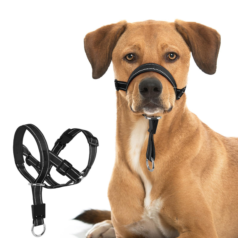 Dog Head collar - Adjustable Dog Head Halter No Pull Dog Harness - Soft Padded Headcollar with Safety Reflective Strap - Effective Dog Training Tools for Easier Walks (Medium, Black) Medium (Snout 7.5"-14.2") - PawsPlanet Australia