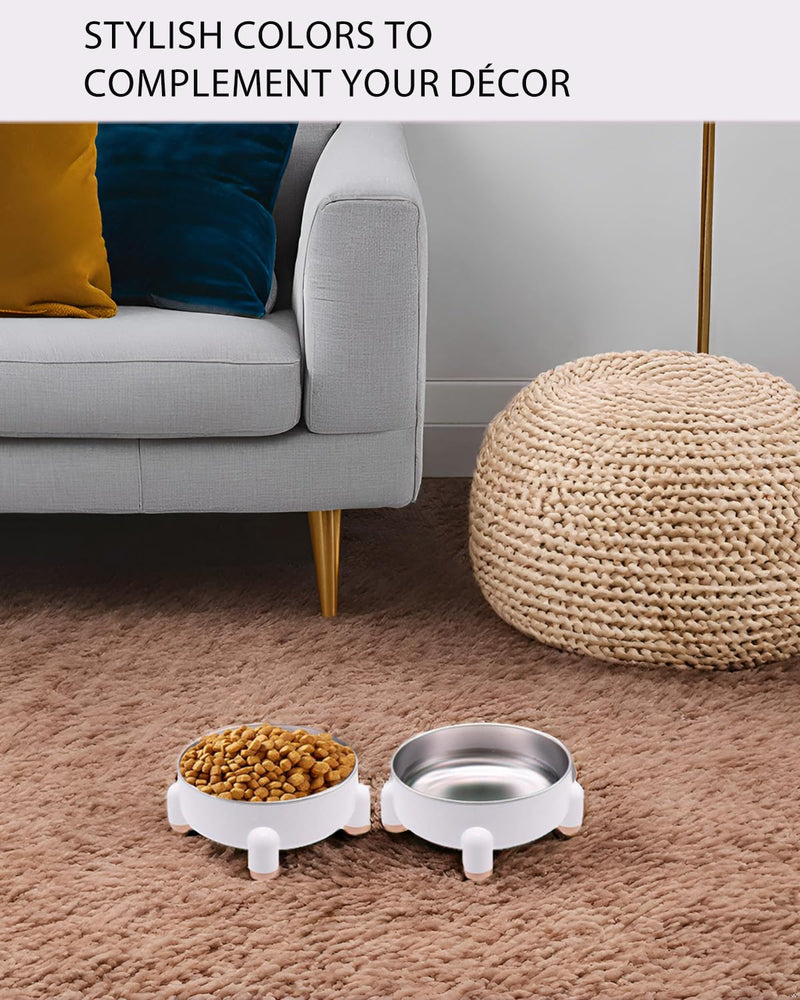 Stainless Steel Raised Cat Bowls – 2 Pack Elevated Food & Water Dishes for Cats & Kittens, 700ml Large Capacity Each, Whisker-Friendly, Non-Slip Base, Dishwasher Safe, Easy to Clean (White) White 2 Pcs