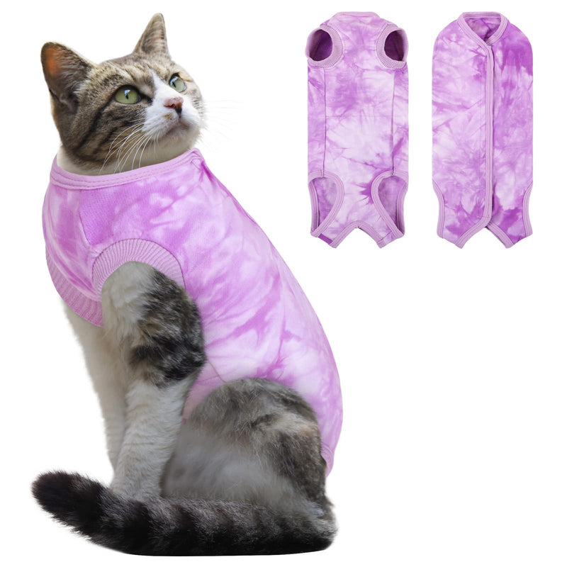 SAWMONG Cat Recovery Suit After Surgery Recovery Shirt Breathable E-Collar Alternative Non-Lick Pet Body Suit (XS, Purple) XS