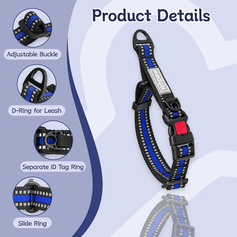 Martingale Collar for Dogs Reflective Collar with Quick Release Buckle, Adjustable Nylon Collars for No Slip Dog Collar, Blue, S Small - PawsPlanet Australia