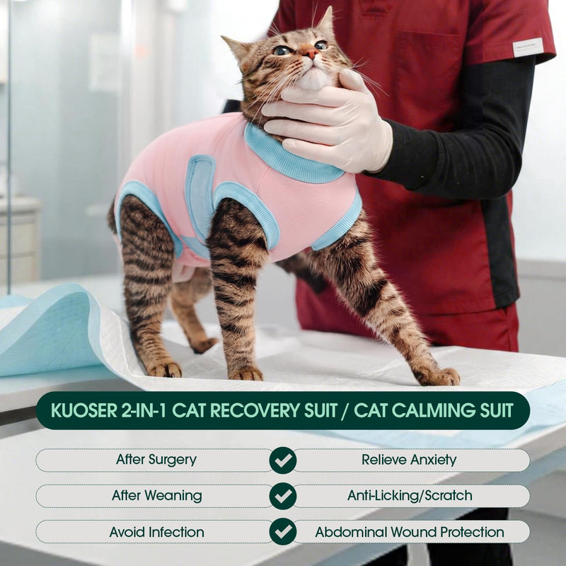 Kuoser Scratch Resistant Cat Clothes, Cats Surgery Recovery Suits Female Male Cat Onesie Anxiety Vest Cone of Shame Alternative Anti Licking, Pink S Small(chest:11.8'')