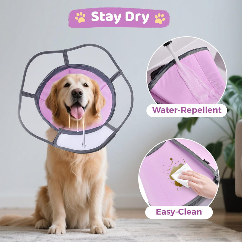 Soft Dog Cone Collar After Surgery Recovery,Adjustable E-Collar with Removable Shield,Lightweight,Breathable Anti-Licking Protective Cone for Large,Medium,Small Pets (Rose Pink, M (Neck:12''-15'')) Rose Pink M (Neck:12''-15'')