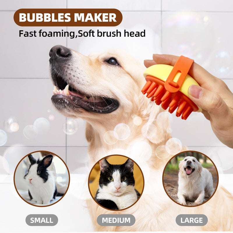 Dog Grooming Brush Set, 7 PCS Self-Cleaning Deshedding Hair Brushes for Short Long Haired Dogs Cats, Includes Scrubber Shower Wash Brush, Dematting Comb, Scissor - Yellow - PawsPlanet Australia