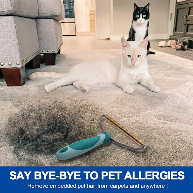 Dog Cat Hair Remover for Deep Cleaning, Lint Cleaner Pro, Pet Fur Removal Tool, Portable Carpet Scraper Rake, Fuzz Hairball Shaver Brush for Carpet, Car Mat, Couch, Pet Bed, Furniture, Rug Green & Grey - PawsPlanet Australia