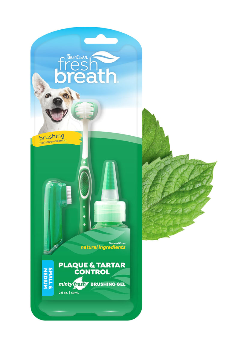 TropiClean Fresh Breath Toothbrush and Toothpaste Kit for Dogs, Teeth Cleaning Kit for Plaque & Tartar Removal, Breath Freshener, Dog Dental Care Small Dog Original Kit