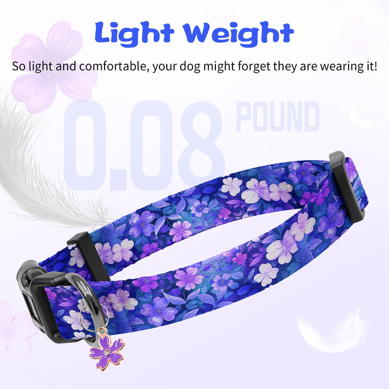 Kazazoo Dog Collar Cute and Soft Nylon Puppy Collar Girl, Adjustable Dog Collars for Small Medium Dogs, Purple Flowers-S S