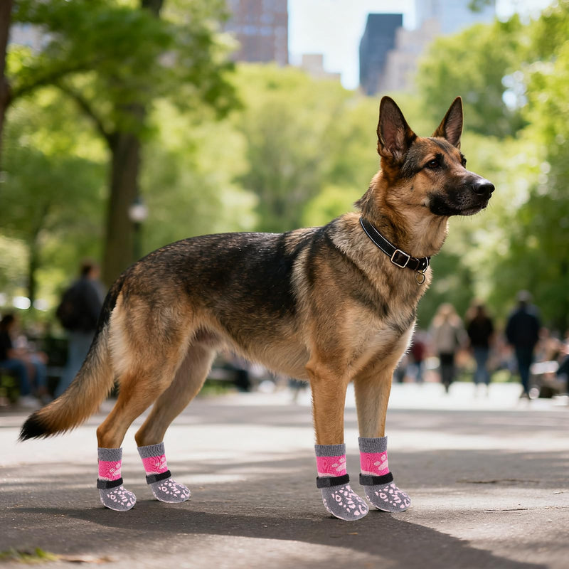 KOOLTAIL Dog Socks for Hot/Cold Pavement to Prevent Licking Paws for Hardwood Floors,Anti Slip,Pet Boots&Paw Protector with Grippers,Puppy Shoes Booties for Small Medium Large Senior Dogs Medium (4 Pack) Pink+Grey - PawsPlanet Australia