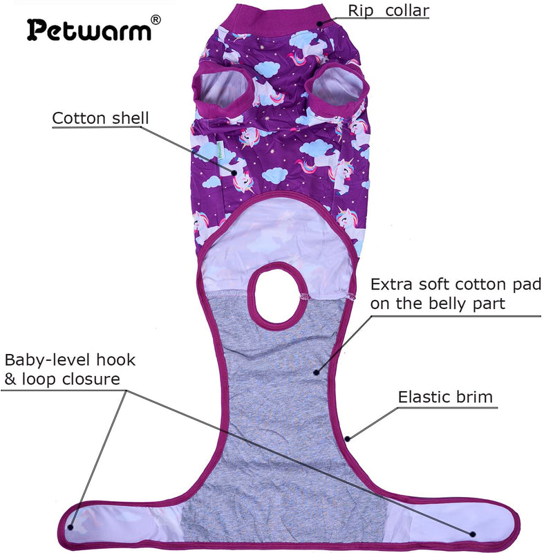 PetWarm Dog Cone Alternative After Surgery, Dog Recovery Suit, Substitute E-Collar Prevent Dog Onesies Pet Surgery Recovery Suit Female Male Dog Onesie for Spay Neuter, Unicorn Pattern, Purple, XS X-Small Pink