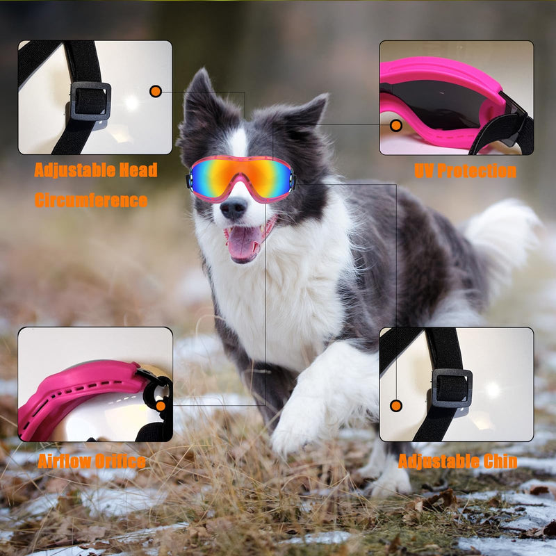Dog Sunglasses Pet Goggles for Medium Large UV Protection Wind Protection Dust Protection Adjustable Strap Dog Glasses Suitable for Snow Beach Motorcycle Pink Frame Red Lenses - PawsPlanet Australia