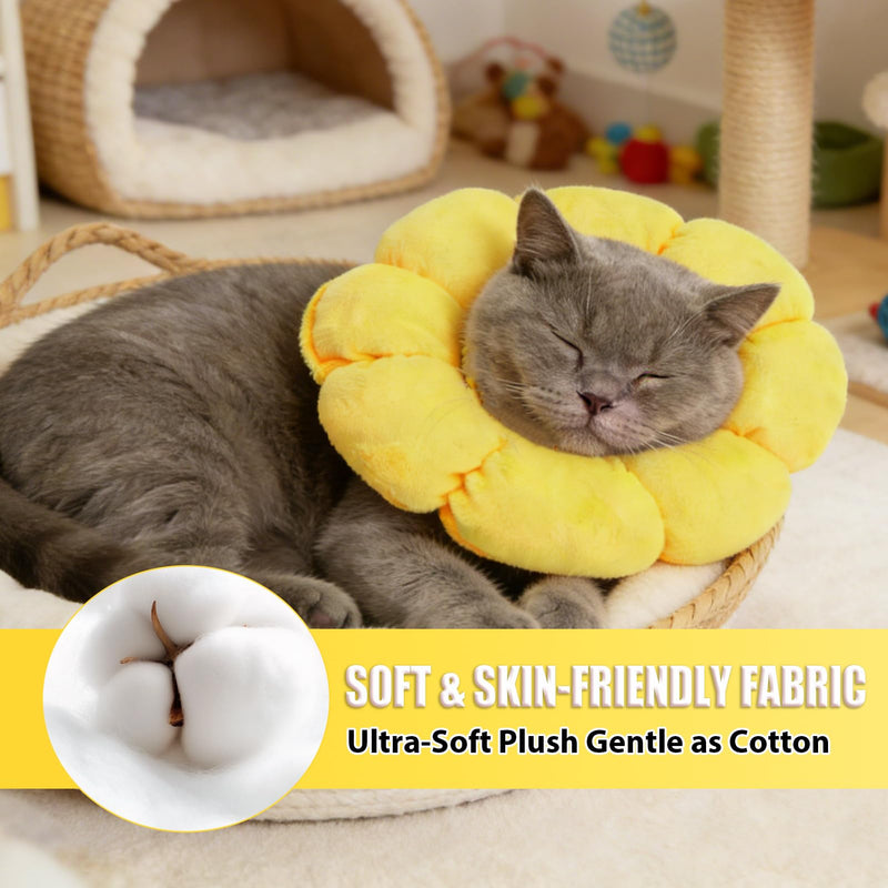 Cat Collar, Soft Flowers Elizabethan Cat Collar, Lick Protection Cat Collar for Cats Small Dogs After Surgery - Yellow, L Groß