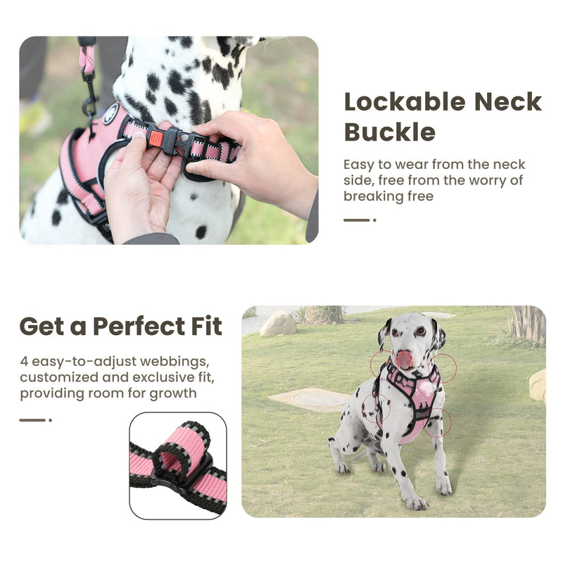 FURRYFECTION No Pull Dog Harness, Reflective Vest Harness with Leash No Choke Soft Padded Dog Vest, Adjustable Front Lead Dog Harnesses with Dog Seat Belt for Small Medium Large Dogs L Pink - PawsPlanet Australia