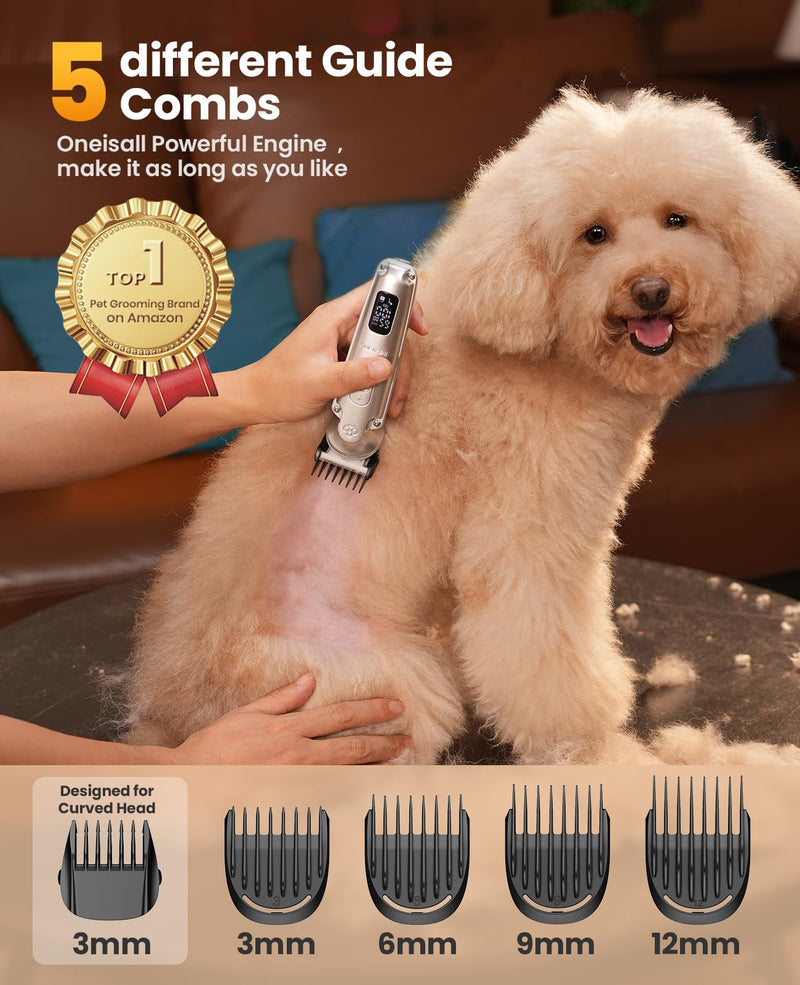oneisall Small Dog Clippers and Paw Trimmer with Low Noise, 4 - in - 1 Cordless Dog Grooming Kit with 3 - Level Speed Clippers (7000 RPM) for Grooming Thick Hair, Waterproof Shaver for Dogs and Cats Silver - PawsPlanet Australia