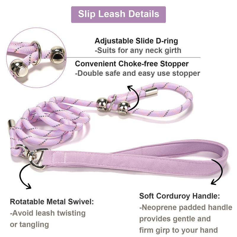 Slip Lead Dog Leash 5 Ft No Pull Reflective Nylon Dog Rope Training Leash with Padded Handle for Puppy Small Medium Dogs(Purple) Purple - PawsPlanet Australia