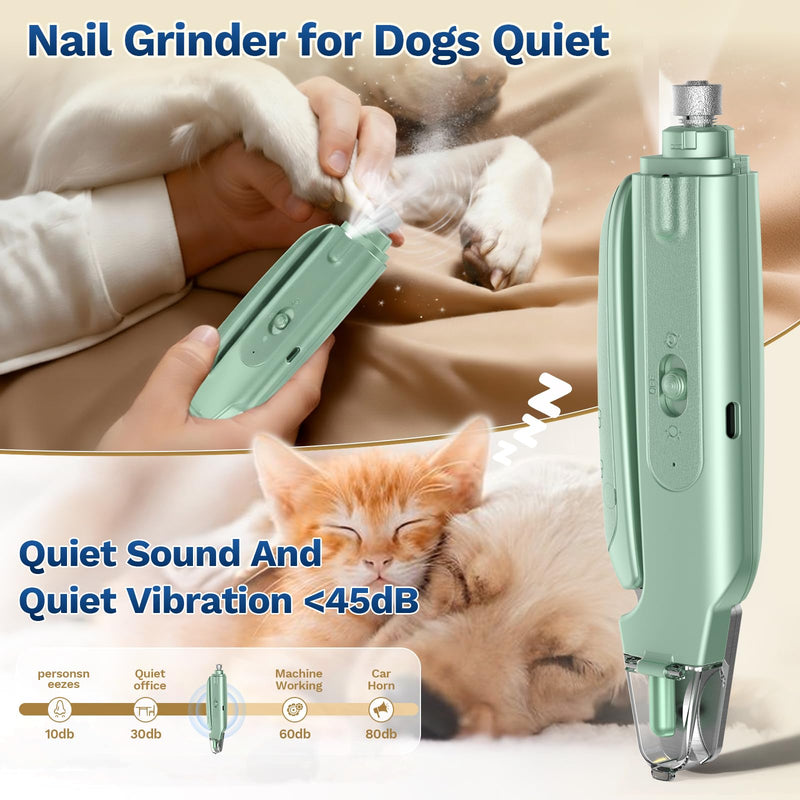 2-in-1 Dog & Cat Nail Clipper with Grinder - Dual Highlight LED Reduce Over-Trimming, Long Battery Cordless USB-C Rechargeable, Safety Lock & Catcher Cap, Quiet Home Grooming for Small Large Pets Green - PawsPlanet Australia