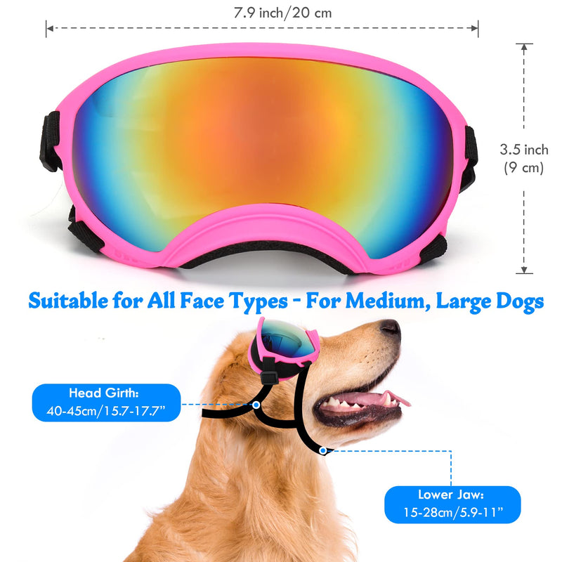 Large Dog Sunglasses Dog Goggles Pet Glasses Pet Eyewear with Adjustable Strap,Glasses for Medium Large Dog Swimming Skating Glasses UV Proof Windproof Dustproof Pink - PawsPlanet Australia