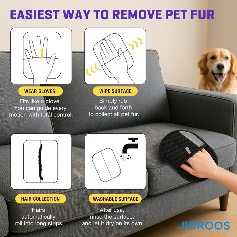 Pet Hair Removal Glove for Cats & Dogs, Upgraded Electrostatic Reusable Pet Hair Remover Tool, Magic Fur Removal Mitt for Laundry, Couch, Carpet, Car Seat, Pet Grooming Gloves (1) 1 - PawsPlanet Australia