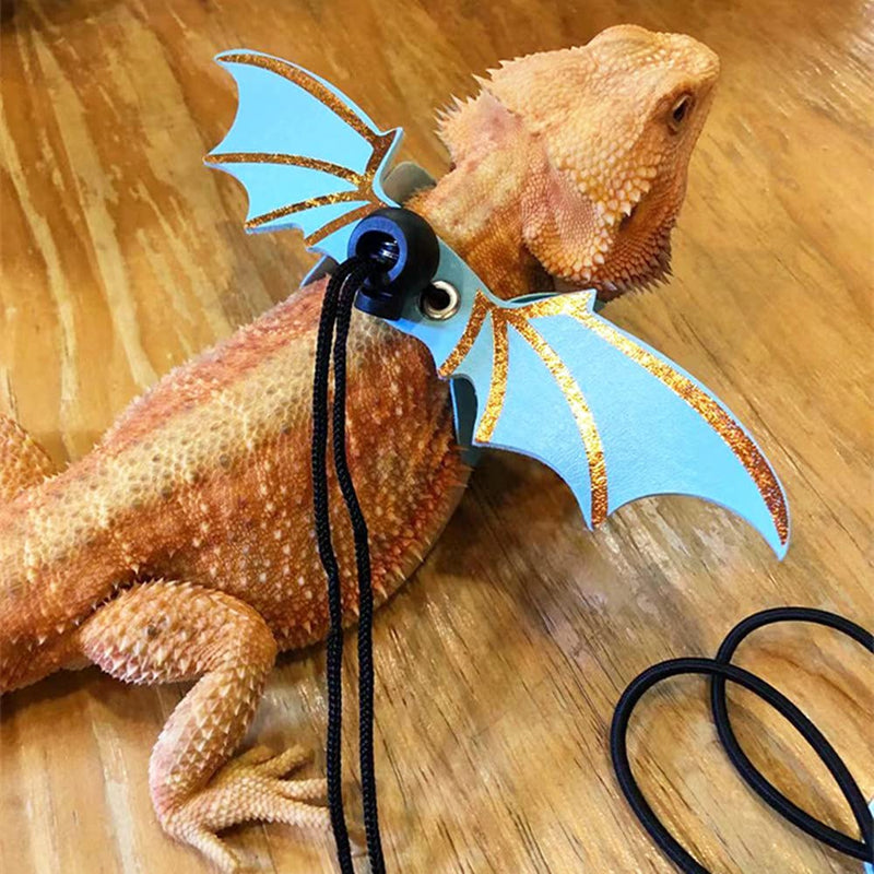 Lizards Leash Bearded Dragon Adjustable Small Reptile Animals Harness 3 Size Soft Leather Harness Lizards Leash with Wing for Small Medium and Large Reptile Animals (Blue) Blue