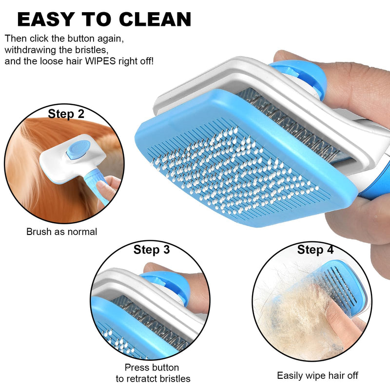 Self Cleaning Slicker Brush, Dog Cat Pet Grooming Shedding, Deshedding Brush and Dematting Tool, Easy to Remove Loose Undercoat, Knots, Mats, Tangles,and Flying Hair (Sky Blue) Sky Blue - PawsPlanet Australia