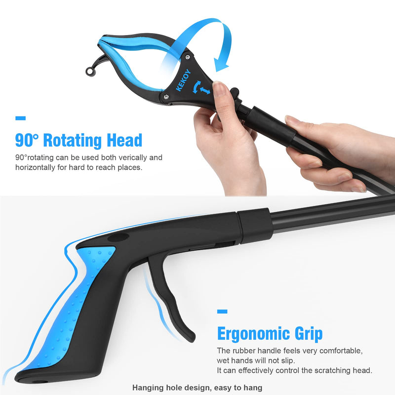 Kekoy 2-Pack Reacher Grabber Tool, 32" Grabbers for Elderly, Trash Picker Grabber with Light, Extended Claw Reacher Tool, Foldable Pick Up Grab Tool, Magnetic Sticks Grippers for Reaching (Blue) Blue 2 Count (Pack of 1)