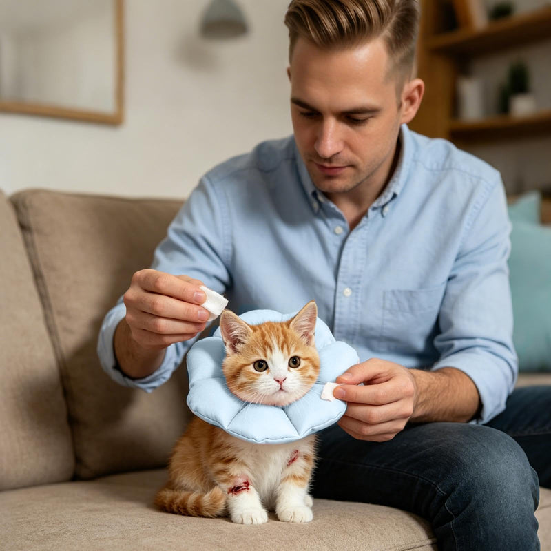 Cat Cone 'Adjustable Protective Collar | Waterproof, Soft Recovery Protection, Anti-Lick Injury Protection, Comfortable Safety Device for Kittens, Puppies, Dogs, Rabbits, Blue