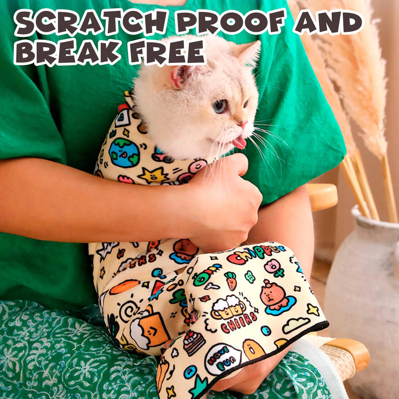 Cat Grooming Wrap, Self-Adherent Soft Cat Blanket to Wrap, Nail Clipping, Anti-Bite, Anti-Scratch, Anti-Escape Calming Wrap (Ocean, 10-13 lbs) Ocean