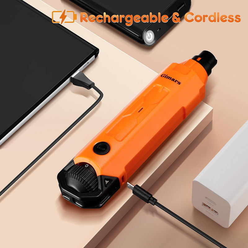 Gimars Upgrade Super Quiet Adjustable 6 Speed Powerful 12000rpm Allow All Controll Dog Nail Grinder 45 db Dual LED Light Pet Nail Grinder USB Rechargeable 3 Ports Nail File for Large Medium Small Dog Orange - PawsPlanet Australia