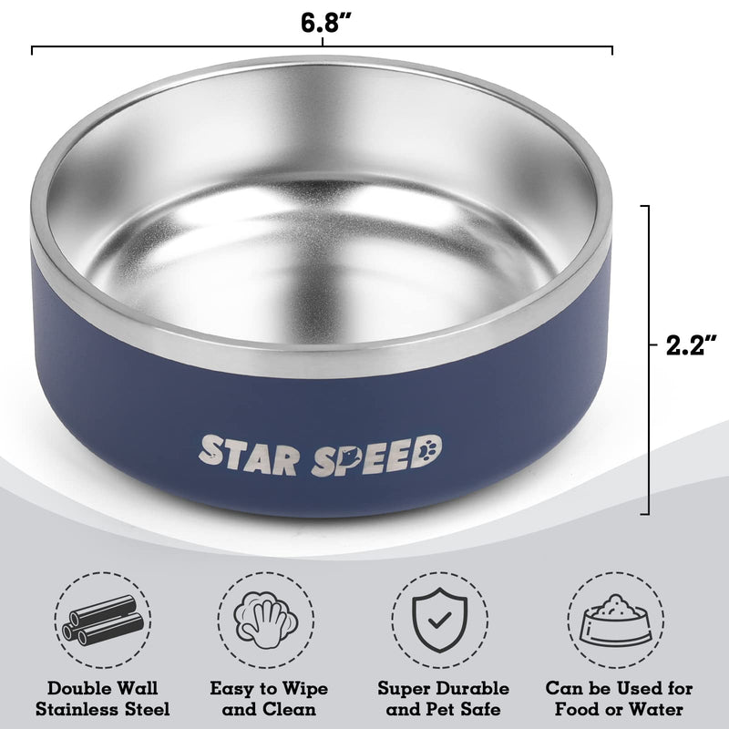 StarSpeed Stainless Steel Dog Bowls with Rubber Bottom Non-Slip Double Wall Metal Outdoor Dog Food and Water Bowls Weighted Insulated Pet Feeding Bowl for Small,Medium Sized Dogs or Cats 42 oz Navy Blue - PawsPlanet Australia