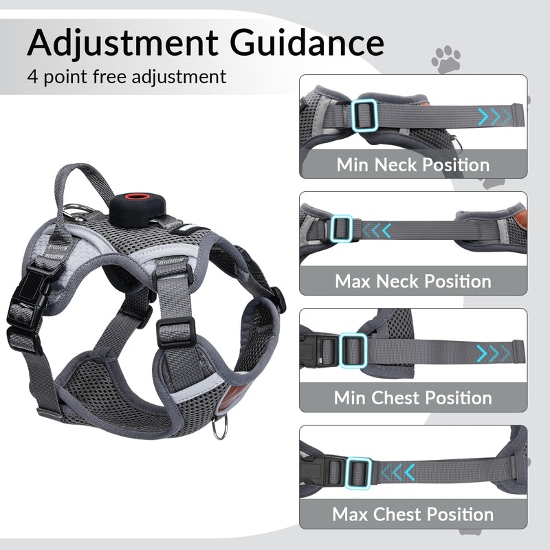Cat Harness and Leash Set With AirTag Holder, Upgraded Escape Proof Adjustable Kitten Vest with Lead for Small Cat Outdoor Walking, Soft Breathable Mesh Jacket with Reflective Strips M, Gray Grey