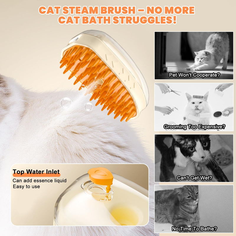 5 in 1 Cat Steam Brush for Shedding with Skin Detection, Rechargeable Pet Spray Hair Removal Comb for Cats Dogs Long Short Haired Pets, Steaming Dog Brush for Shedding Massaging Grooming - PawsPlanet Australia