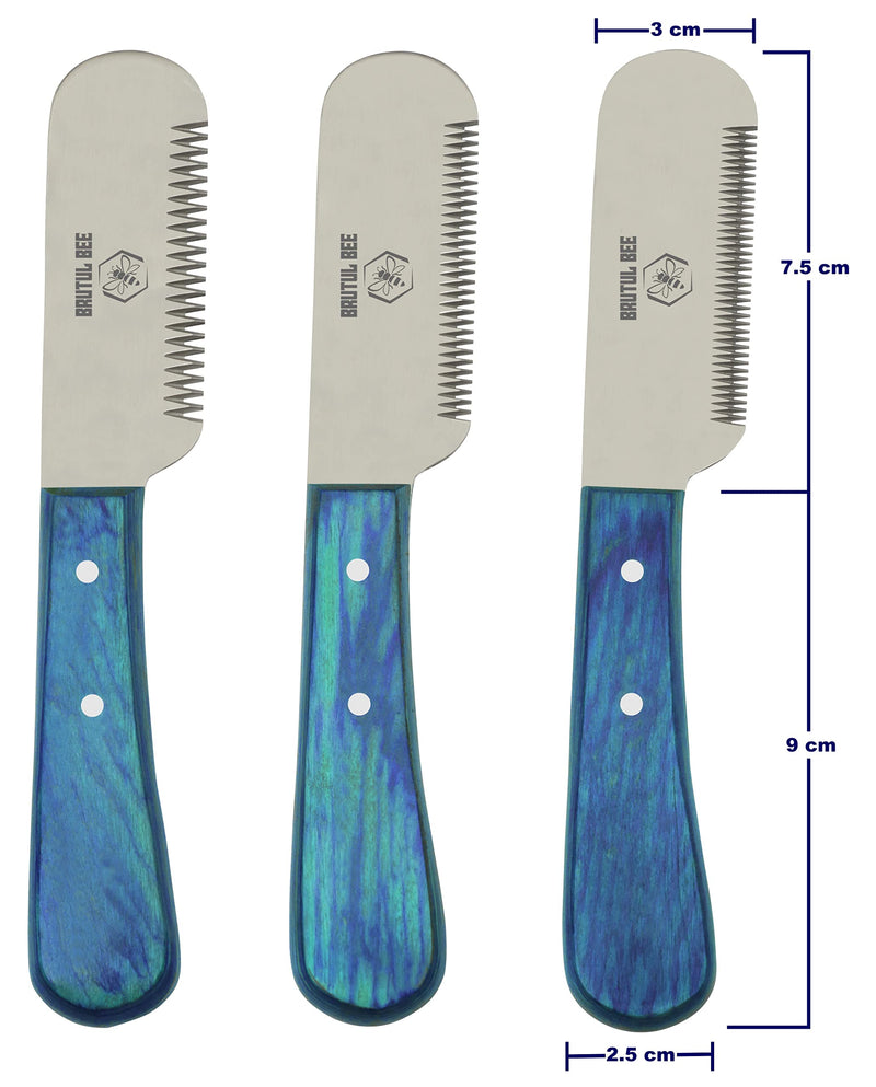 Bee Grooming Coat Trimmer and Stripper Tool Set of 3 - Stainless Steel Blade Non-Slip Wooden Handle Tools for Dog Grooming (BLUE) BLUE - PawsPlanet Australia