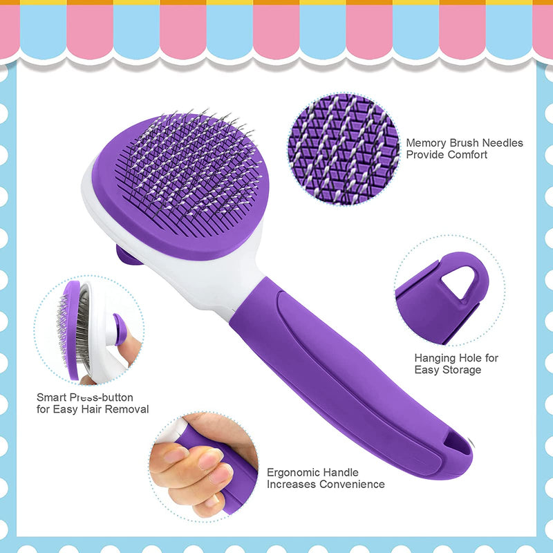 Cat Brushes for Indoor Cats, Dog Brush for Shedding with Metal Cat Comb, Self Cleaning Pet Hair Brush with Release Button for Grooming Kitten(Purple) Purple - PawsPlanet Australia