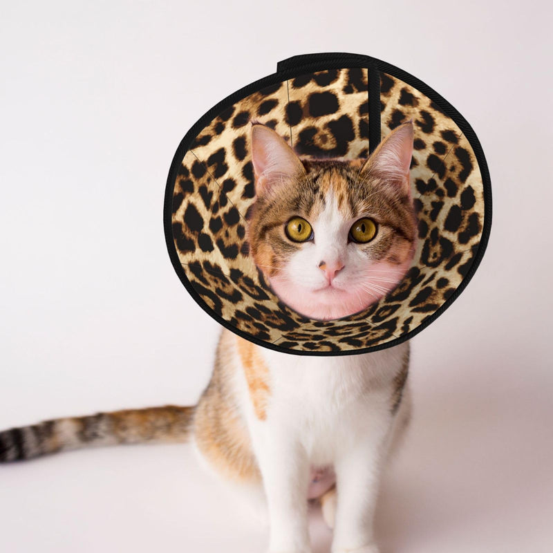 Leopard Print cat Cone Collar Adjustable Elizabethan Circle Kitten Dog Stop Licking Scratch After Surgery Protective Neck Cover Leopard Print Small
