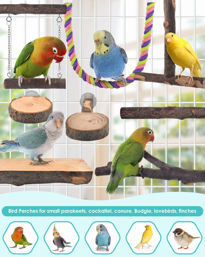 Bird Perches, 8pcs Natural Wood Parrot Perch Stand Chewing Toys Cage Accessories Hanging Multi-Branch Perch Platform Swing Toy Rope Perches for Small and Medium Parakeet, Conures, Budgies - PawsPlanet Australia