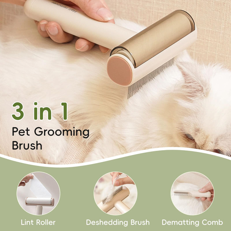 3-in-1 Pet Grooming Brush for Dogs & Cats | Deshedding Comb, Dematting Tool & Lint Remover | Long & Short Teeth + Fine Tooth Comb | For Long & Short Coats (Green) Green - PawsPlanet Australia