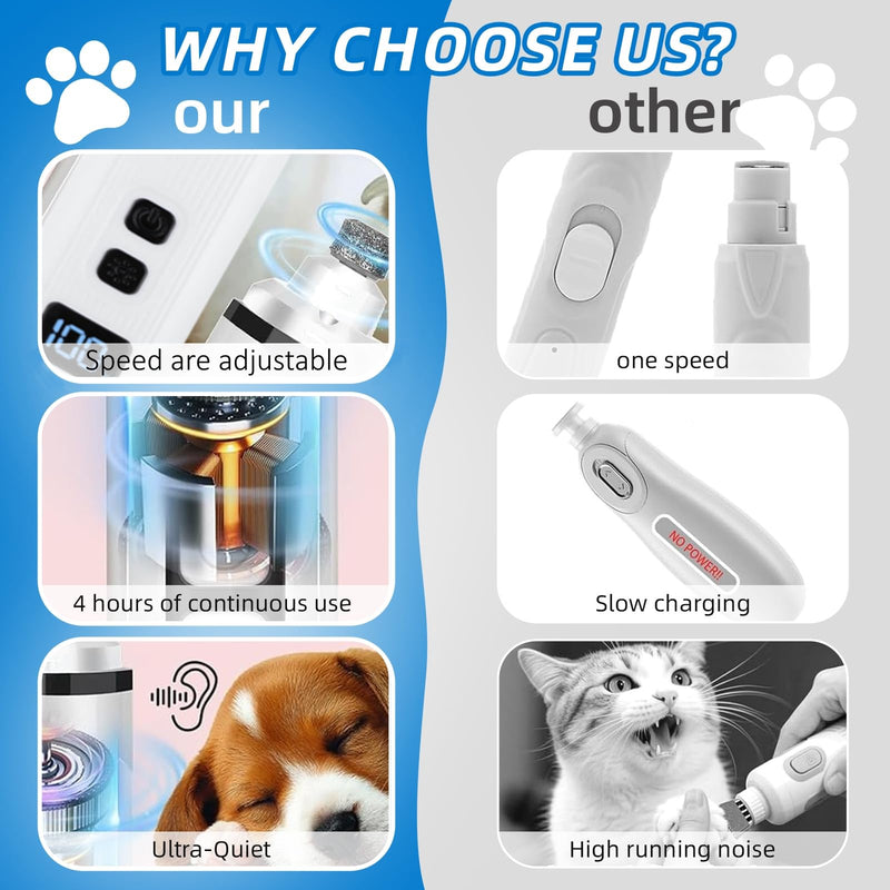Silent Dog Nail Grinder, Cat Nail Safe Cut Cat Nail Trimmer, Dog Nail Trimmers, 2026 New Two Adjustable Low-Vibration Ultra-Quiet Under 40db ＆ Powerful Enough for All Cats ＆Dogs (White) - PawsPlanet Australia
