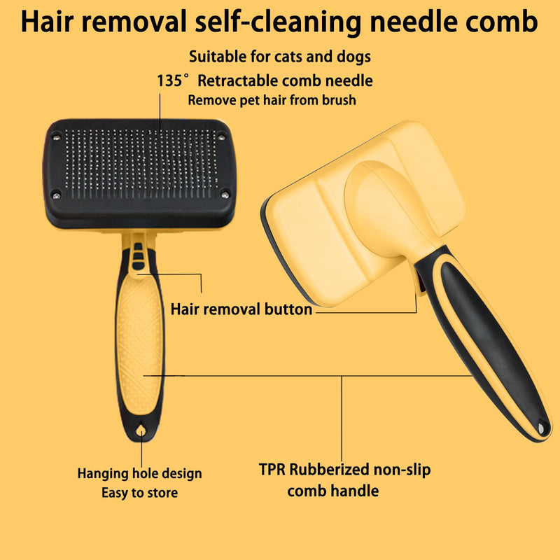 Self cleaning slicker brush for dogs and cats, skin-friendly grooming cat brush, easy-to-clean dog hair brush, depilatory brush, hair brush puppy brush, pet cleaning accessories (Yellow) Yellow - PawsPlanet Australia