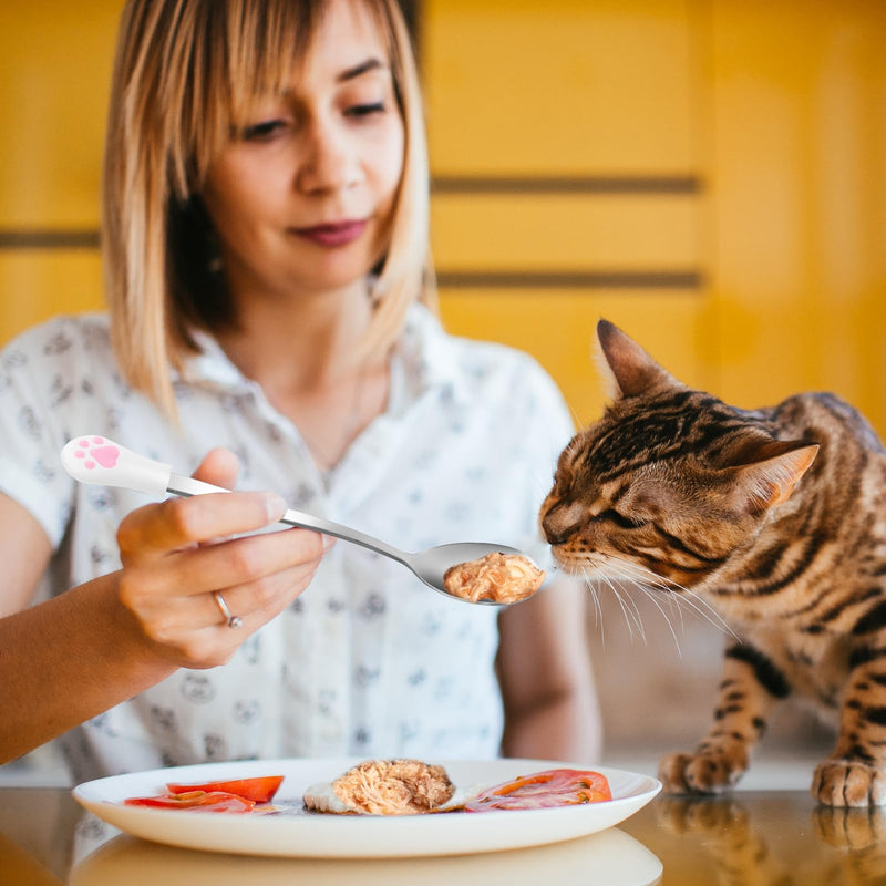 2 Pcs Dog Cat Spoon Pet Can Stainless Steel Cat Claw Long Handle Food Scoop Feeder for Wet Food and Can (White and Black) - PawsPlanet Australia