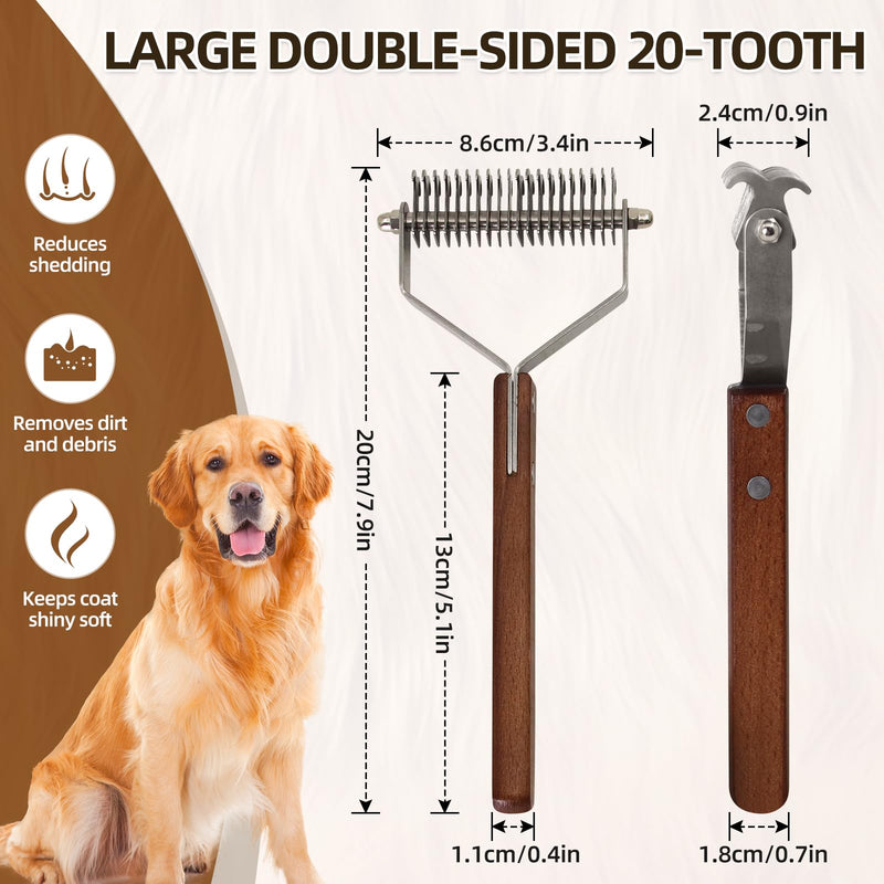 Large 2-Sided Undercoat Rake for Dogs and Cats?Professional Pet Grooming Shedding Tool Combs for Animals?Stainless Steel with Wooden Handle for Thick Coats (20-Blades) 20-Blades - PawsPlanet Australia