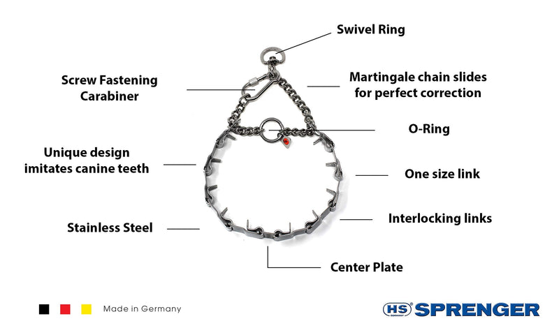 Dogline Neck Tech Stainless Steel Prong Dog Training Collar with Snap Hook Pet Pinch Collar No-Pull Collar for Dogs Made in Germany 19 inches 19in - PawsPlanet Australia