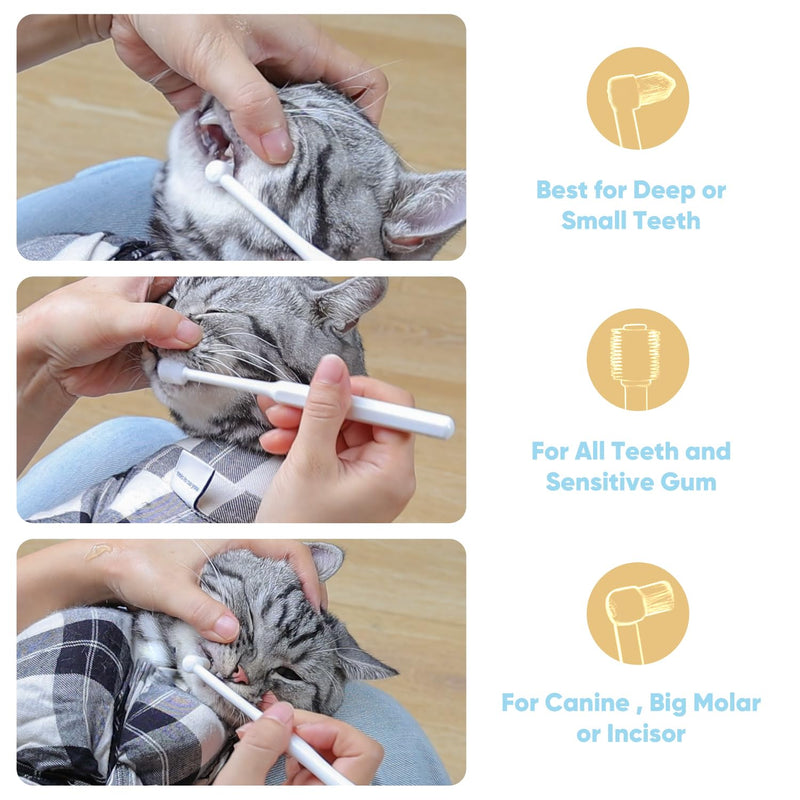 Cat Toothbrush Ultra Soft Bristles, 3 Styles Pet Tooth Brushes for Cats or Small Dog, Silicone 360 Cylinder Head Kitten Teeth Brush, Micro Head Pet Dental Care White Storage Box - PawsPlanet Australia