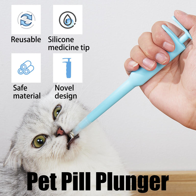 2 Pack Pet Pill Popper for Cats Dogs, Reusable Medicine Feeder with Soft Tip, Ergonomic Tablet Dispenser for Small Animals (Pink and Blue)