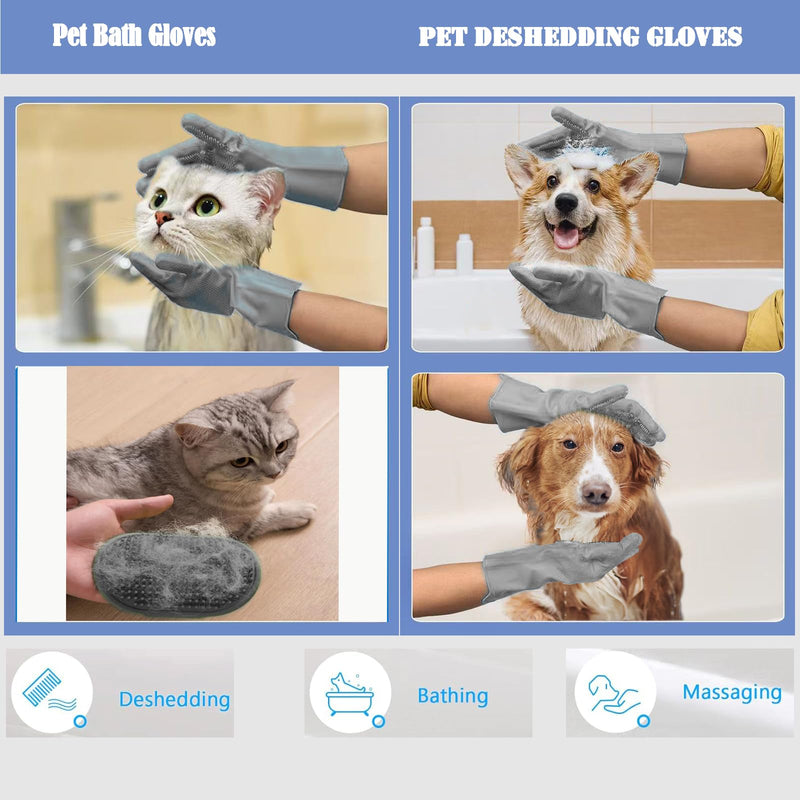 Pet Grooming Gloves-Dog Bath Supplies-pet Supplies-cat Brush-pet Hair Removal Tool -pet Dog Supplies -pet cat Supplies-Efficient Deshedding Glove for Dogs, Cats, Rabbits and Horses - 1 Pack (Gray) gray - PawsPlanet Australia