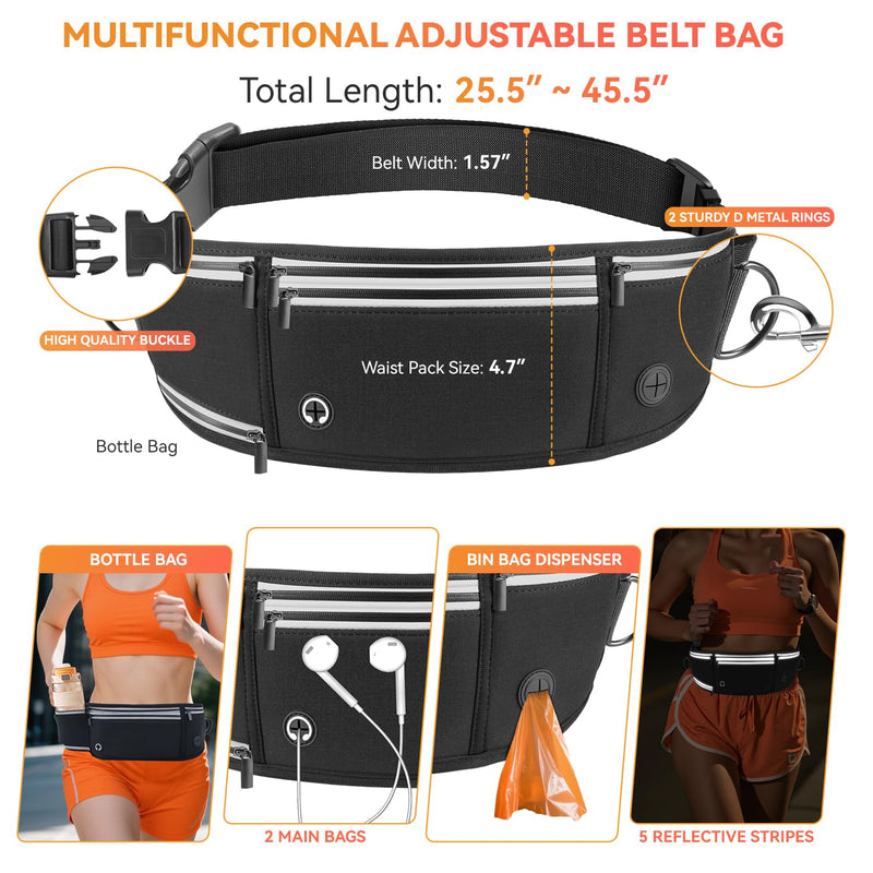 Hands Free Dog Leash with Waist Belt & Zipper Pouch, Heavy Duty Waist Leash for Running, Walking, Jogging and Hiking, Professional Tangle Free Reflective Control Lead for Large Medium Dogs - PawsPlanet Australia
