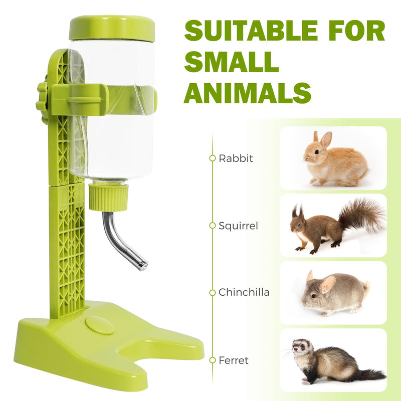 Vannon 13oz Pet Standing Water Dispenser Top Fill Pet Water Bottle Dispenser with Stand Pet Slow Water Bottle for Small Animals, BPA Free, Adjustable Height, Green - PawsPlanet Australia