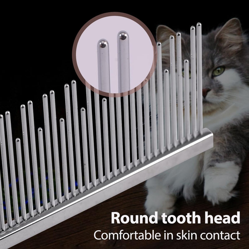 7.5" Cat Carding Dual Tooth Comb for Long Haired Cats & Dogs Ragdoll Round Corners Prevent Friction and Breakage Chrome Finish(L, Dual) Large - PawsPlanet Australia