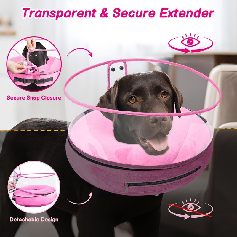 BARKLESS Inflatable Dog Cone, Protective Dog Surgery Collar to Stop Licking Biting Wounds, Patented Soft Donut Cone with Clear Shield, Adjustable Blow-up Collar for Surgery Recovery (Pink, S) Pink S (Neck: 5"-8")