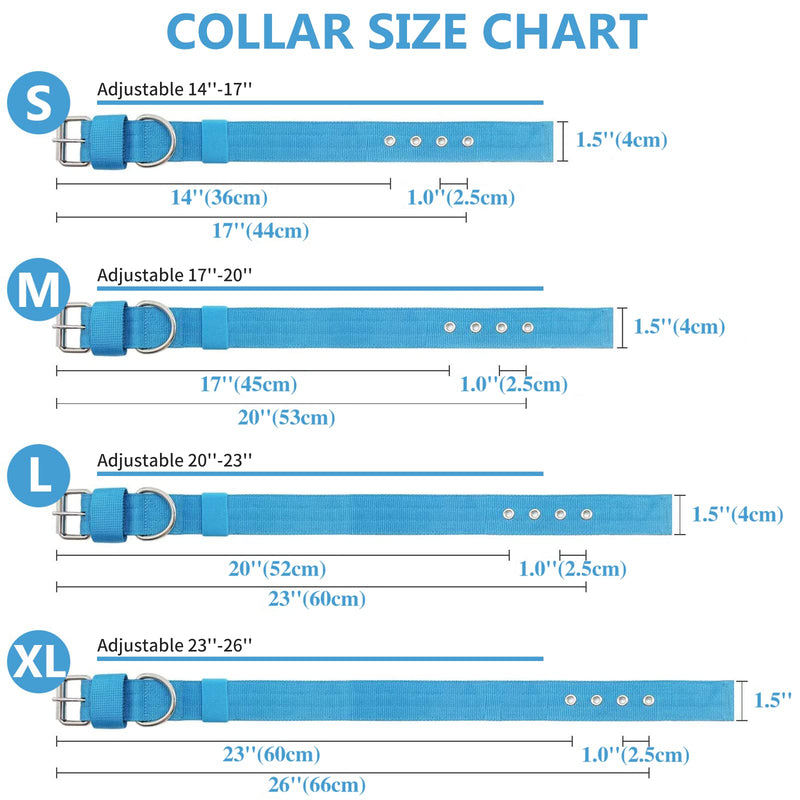 Heavy Duty Tactical Dog Collar - 1.5" Width Military Durable Thick Nylon with Adjustable Metal D Ring & Buckle Working Training K9 Collar for Medium Large Dogs (L(20"-23"), Light Blue) L(20"-23")